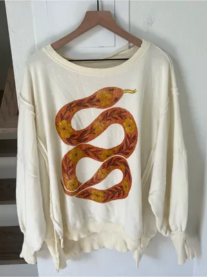 Free People We The Free Graphic Camden Pullover in Snake Print Tofu Combo NWT thumbnail 2