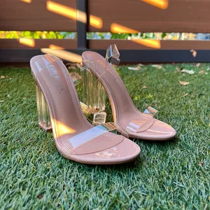 NWOT Cape Robbin Maria-2 Clear Nude Chunky Block High Heels Open Toes, Size 6 thumbnail 2