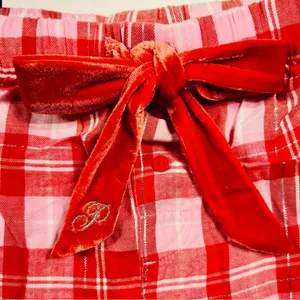 PINK VICTORIA’S SECRET Flannel Pajama Shorts Red Pink Silver Plaid Ruffle L thumbnail 3