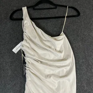 Ten by Babaton Vertigo Mini Dress Matte Pearl One Shoulder Ruched 114001 S thumbnail 6