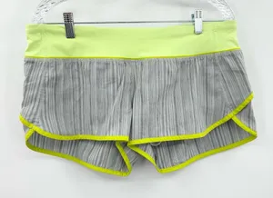 Lululemon Speed Shorts Space Silver Spoon Yellow Clear Mint Stretch‎ Size 10 thumbnail 1