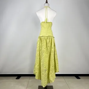 NWOT Farm Rio Embroidered Eyelet A-Line Asymmetry Beads Midi Dress Size L Cotton thumbnail 10