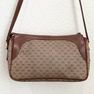 Vintage GUCCI Micro GG Supreme PVC Canvas Brown Leather Trim Shoulder Bag thumbnail 12
