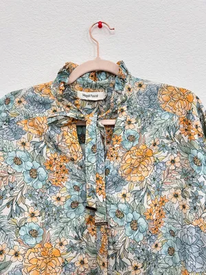 Magali‎ Pascal Blue Yellow Floral Tiered Mini Dress XS Cotton Boho Resort Dress thumbnail 3