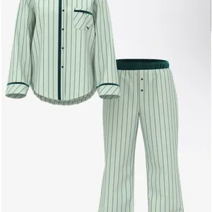 NWT Victoria's Secret PINK Flannel Pajama Set Striped Mint Green 2XL B28 thumbnail 3