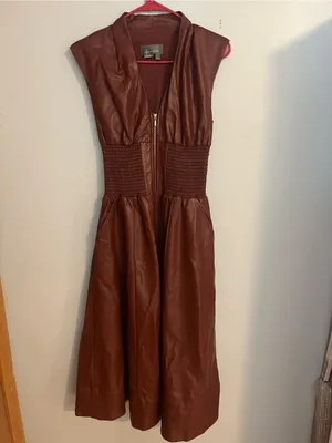 Anthropologie Chocolate Brown Zip-Front Midi Dress-Skirt thumbnail 3