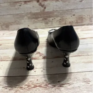 Stuart Weitzman Polka Dot Round Toe High Heels 6.5 Medium Black White Leather thumbnail 4