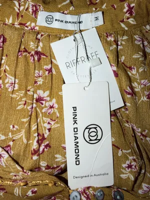 Pink Diamond Mustard Floral Ruffled Tiered Dress NWT Bohemian Mini Peasant M thumbnail 4