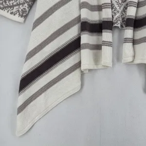 Old Navy Long Cardigan Women L Taupe Cream Geometric Waterfall Open Front Boho thumbnail 6