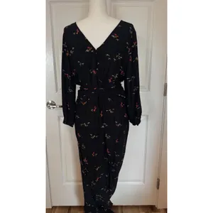 Anthropologie Feather Bone Wide Leg Jumpsuit Black Floral Boho V-Neck Size‎ 14 thumbnail 2