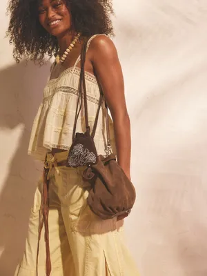 Free People Brown Suede Gathered Suki Mini Tote Bag - Women Bags NWT thumbnail 7