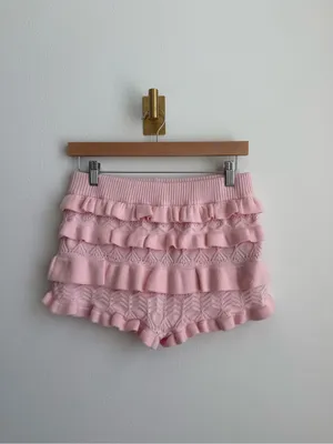 NEW Edikted Pink Crochet Knit Ruffle Bloomer Shorts Coquette Y2K Size M/L thumbnail 2