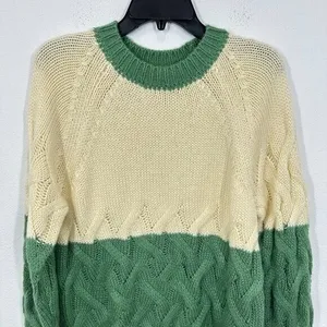 BLANKNYC Women's Size Medium Cream Green‎ Colorblock Cable Knit Sweater NWOT thumbnail 9