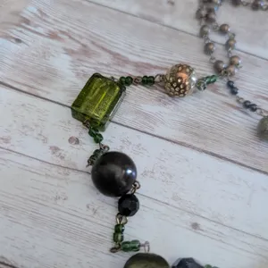 Vintage Necklace Gold Tone & Green Very Long Double Strand Statement thumbnail 6