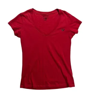 True Religion T-Shirt Womens Medium Red V-Neck‎ Back Graphic Logo Tee 4832 thumbnail 1
