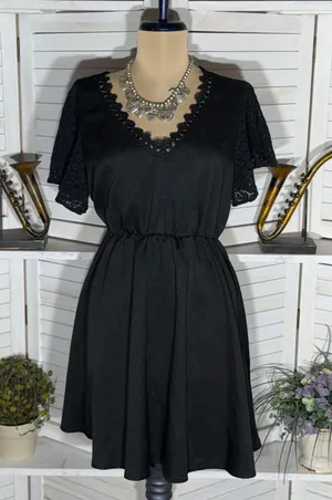 Hippie boho mini dress black sheer flutter sleeves whimsigoth punk alt grunge L thumbnail 1