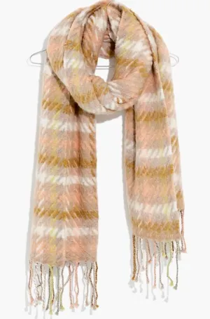 Madewell Womens Wool Barwell Plaid Large Scarf Beige Pink New thumbnail 1