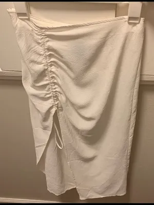 Cider White Ruched Drawstring Midi Skirt thumbnail 3