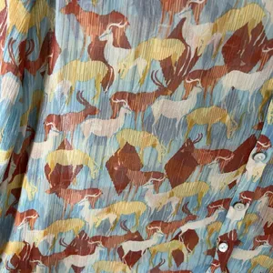Sundance 100% Silk Deer Print Button Up Blouse Top‎ Blue Size XS Boho Western thumbnail 7