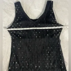 Cuase Black Silver Fringe Sequin Polka Dot Flapper Dress Size Large thumbnail 8