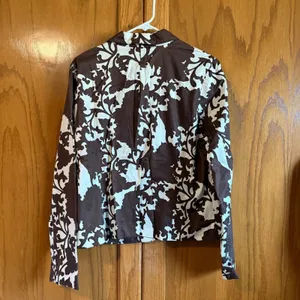 XL Brown White Crop Floral Print Blazer Jacket Pockets Old Navy thumbnail 7