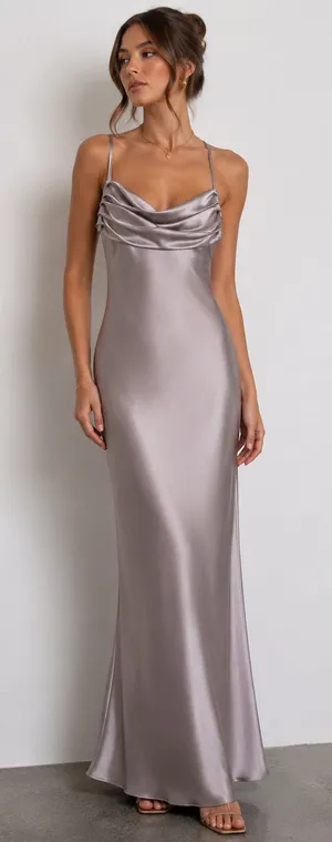 Zara Champagne Satin Maxi Dress thumbnail 1