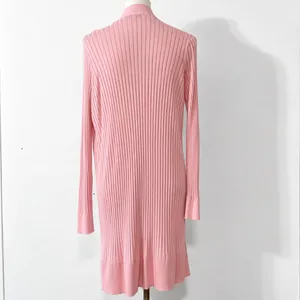 LOFT Cardigan L Pink Ribbed Open Front Duster Longline Sweater Pastel Preppy thumbnail 5