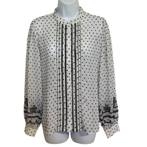 WHITE‎ HOUSE BLACK MARKET Polka Dot Embroidered Ladder Lace Blouse NWOT Small thumbnail 2