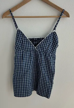 Brandy Melville Navy and white plaid top thumbnail 1