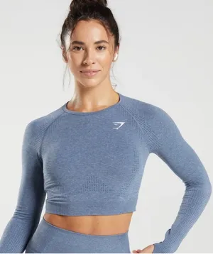 Gymshark Vital Seamless 2.0 Blue Long Sleeve Crop Top thumbnail 1