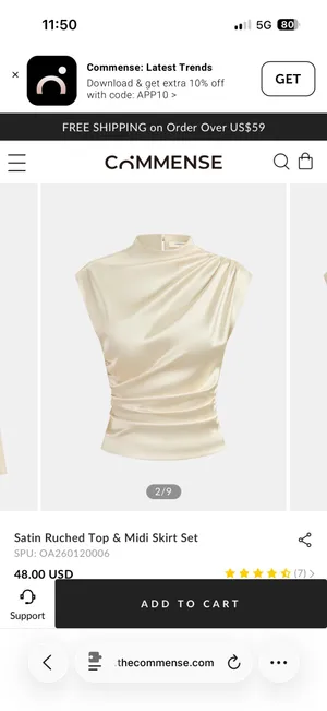 Commence Satin Ruched Top & Midi Skirt Set thumbnail 2