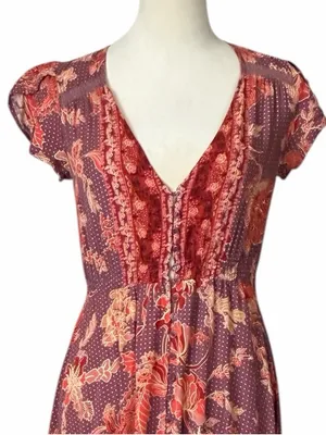 Jaase Indie Button Front Maxi Dress Women’s Size XS Bohemian Maxi Brown Floral thumbnail 6