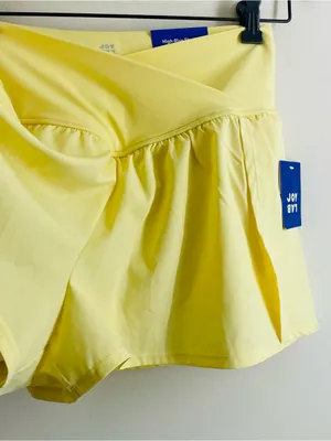 JoyLab High Rise Flowy Running Shorts M Buttercream Yellow Crossover NWT thumbnail 4