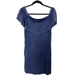 NWT Denim Chambray Embroidered Floral Off the Shoulder Dress L Western Boho thumbnail 2