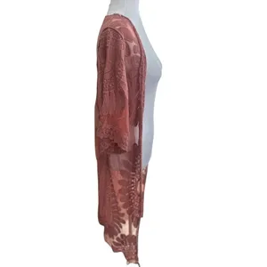 Rebellion Womens Cardigan Small‎ Rose Pink Lace Duster Robe Beach Cover Festival thumbnail 5