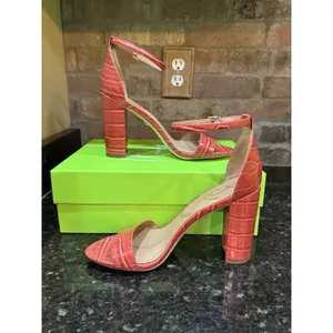 Sam Edelman Yaro block-heel sandals in a vibrant rose red Size 7.5 Croc Embossed thumbnail 2