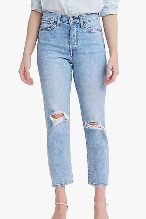 LEVIS- Wedgie Straight Distressed Knee Button Fly Denim Jeans Blue thumbnail 1