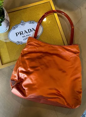 Vintage Prada Coral Orange Satin Bag Plexiglass Handle Made in Italy thumbnail 1