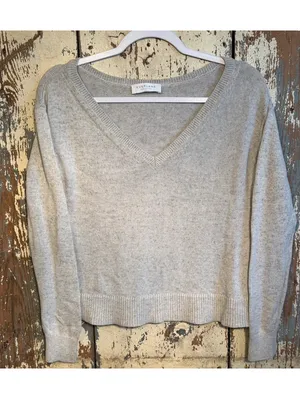 Everlane V-neck cropped long sleeve gray sweater XXS thumbnail 2