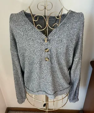 American Eagle Soft & Sexy Plush Henley Crop Top Gray Size XS/S thumbnail 1