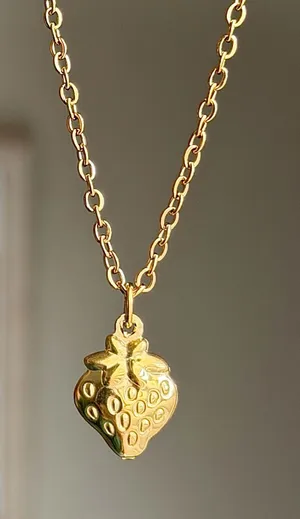 Handmade gold tone fully stainless steel simple fairy strawberry necklace🍓 thumbnail 1