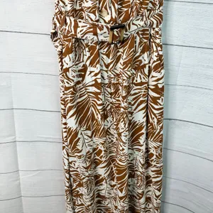 Melloday Womens size Medium Linen Blend Safari Tropical Belted Midi Dress thumbnail 4