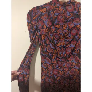 RTR Tanya Taylor Zoe Red Floral Ruched Mock Neck Long Sleeve Maxi Dress Sz Small thumbnail 5