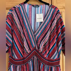 BloomChic Striped Contrast Dolman Sleeve Shirred Pocket Maxi Dress size 12 nwt thumbnail 6