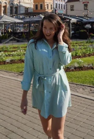 12th Tribe Green And White Striped Dress thumbnail 1