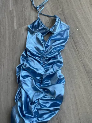 Satin Halter Cutout Dress in Light Blue thumbnail 3
