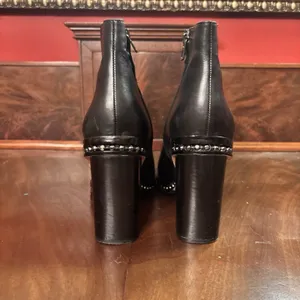 Coach Justina‎ Bootie Black Leather Moto Ankle Boots 9.5B 3.5" Heel Studded Sole thumbnail 9