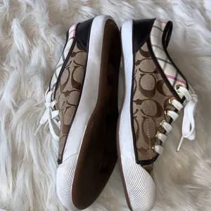 Coach Poppy Zorra Khaki Brown Signature Multicolor Tattersall Sneakers Size 8.5 thumbnail 4