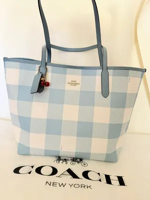 coach City Tote Bag With Gingham Print And Charm ces64 thumbnail 2