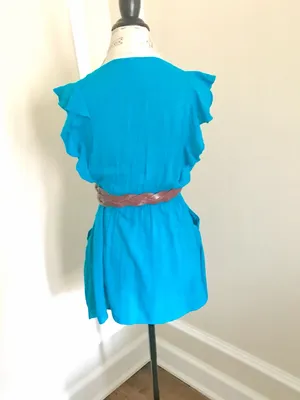 Picky Girl Teal Ruffled Short Dress w/Elastic Waist & Side Pockets Sz M thumbnail 3